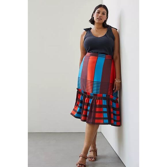 NEW Anthropologie Eva Franco Flounced Skirt Size 6 Midi Striped Western Autumn - Picture 1 of 15